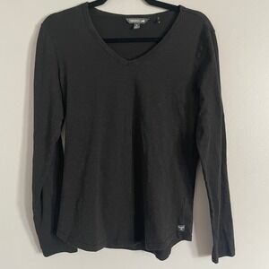 Toad&Co Womens Black Organic Cotton Tencel V-Neck Long Sleeve Tee Shirt Size M